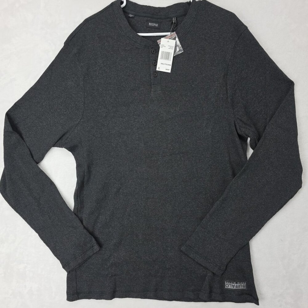Buffalo David Bitton Henley Ribbed Knit Shirt Mens 3XL Black Nirvana $69 NWT